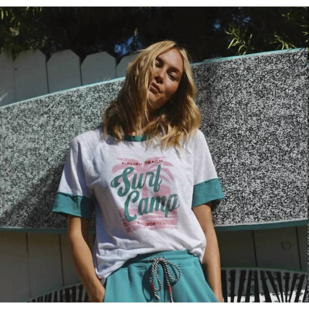 NEW SUNDRY boyfriend surf camp tee in optic white